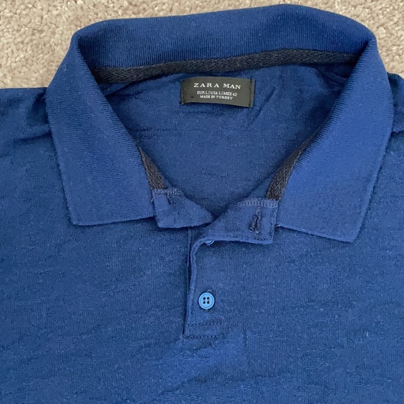 Zara Men’s Navy Blue Jacquard Polo Shirt - Picture 2 of 4